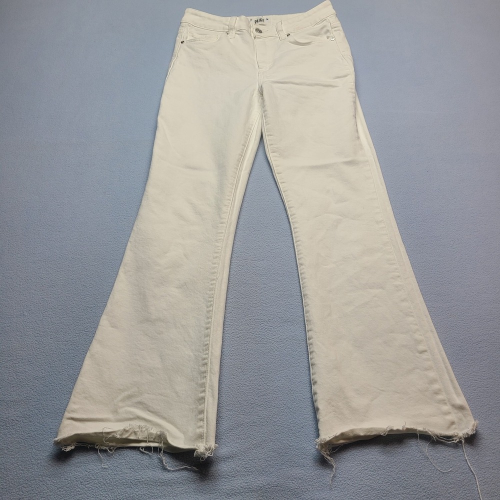Paige Laurel Canyon Flare Jeans Womens 27 White Excellent High Rise Raw Hem